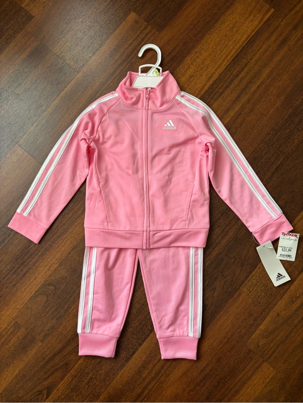 adidas Lt Pink Girls Zip-Up Track Jacket with White Logo - Size 4 NWT